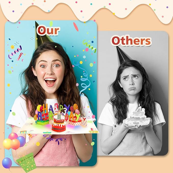 Customizable Age 3D Birthday Card – LED Light, Blowable Candle & Music Pop-Up Greeting Card for Women, Men (1-100 Years) Chocolate