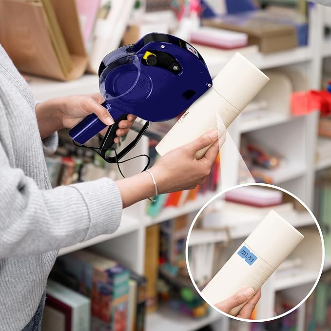 Perco Lite 1 Line Price Gun with Labels Kit - Includes 3 White Rolls, 3 Blue Rolls, 2 Ink Rollers - 1 Ink roll and Labels Pre-Loaded