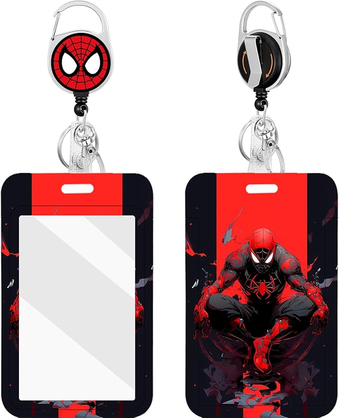 2 Pack for Spider-Man ID Badge Holder with Clip Badge Reels Retractable Heavy Duty Id Card Vertical Lanyard Holder with Carabiner Badge Reel with 24 inches Pull Cord