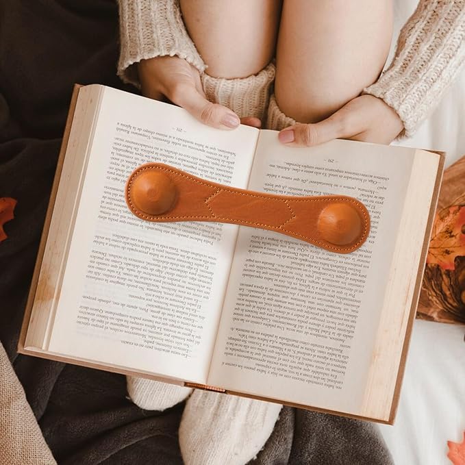KINIVA Leather Weighted Bookmarks Book Weight Page Holder for Reading,Book Open Holder for Kids Adult,Gifts for Reader (01 Brown+04 Wood)