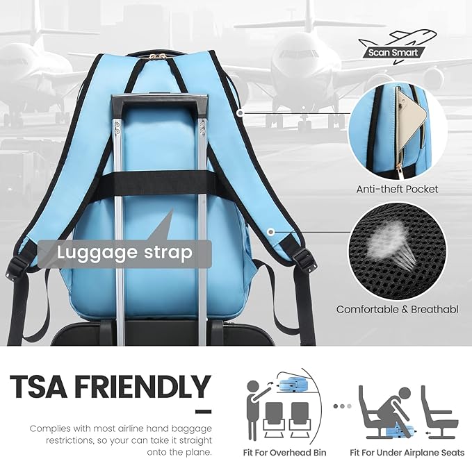 LOVEVOOK Laptop Backpack for Women 17.3 inch,Cute Womens Travel Backpack Purse,Professional Laptop Computer Bag,Waterproof Work Business College Teacher Bags Carry on Backpack with USB Port,Angel Blue