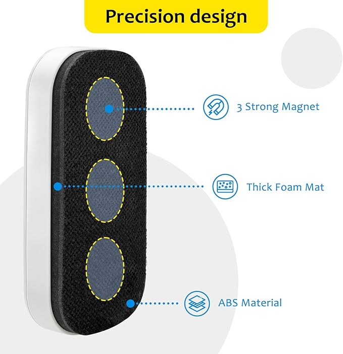 maxtek Magnetic Dry Erase Eraser, Glass Board Erasers, 2 Pack, Whiteboard Eraser for Dry Erase Board, Glass Board, Calendar Board, Office and School Supplies (Pure White)