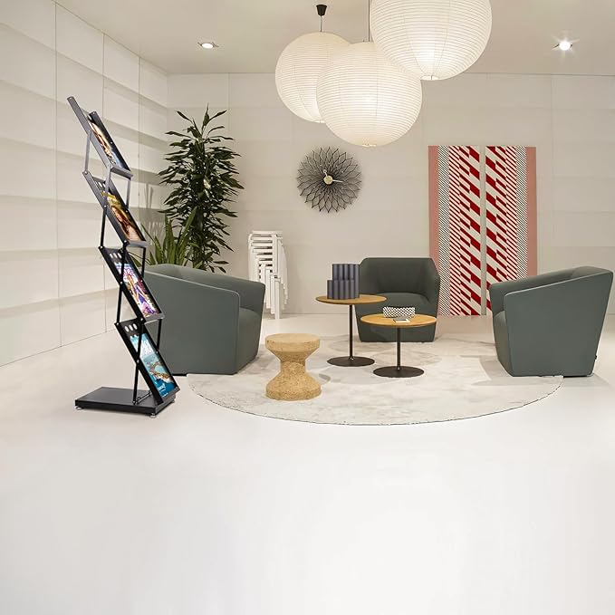 4 Pockets Folding Magazine Rack,Floor Metal Black Literature Rack with Case Brochure Stand Literature Stand Catalog Holder Stand Flyer Display Stand for Trade Show Exhibition Office Retail