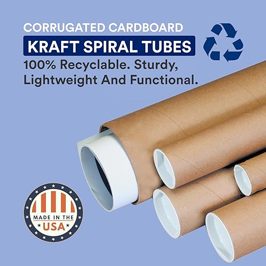 BOX USA Cardboard Tubes with Caps, 12"L x 2"W x 2"H, Pack of 50 | Poster Tube for Mailing and Storage of Blueprints, Artwork, Crafts, Long Art Holder, 12 inches