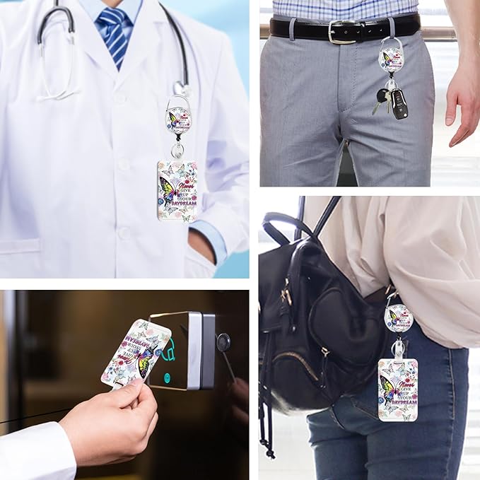 Butterfly flowerBadge Holder with Retractable Reel and Breakaway Lanyard,Badge Clips Retractable Heavy Duty Badge Reel,Funny Keychain,ID Holder with Breakaway Lanyard for School Nurse Office Teen