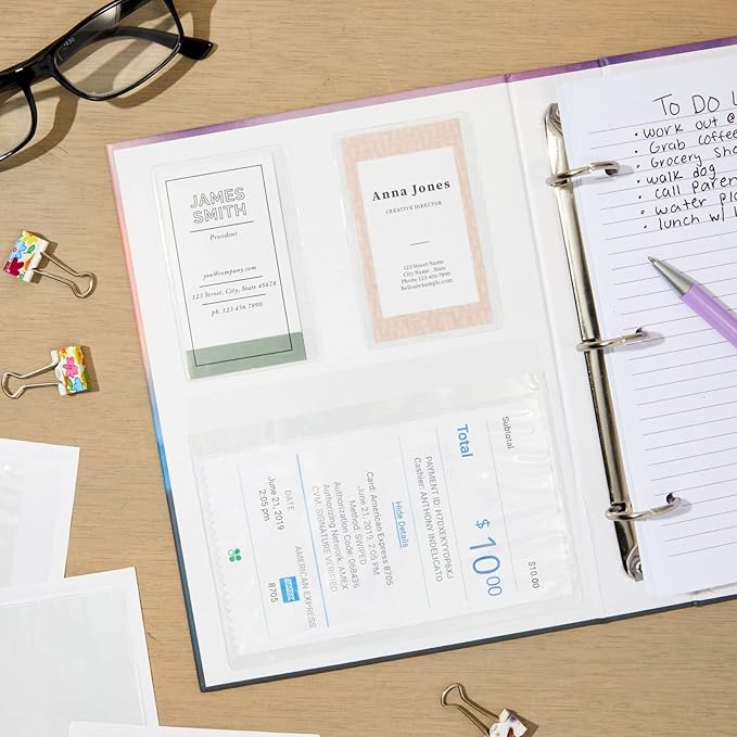 Juvale 30 Pieces Clear Adhesive Pockets for Planners and Binders, Peel and Stick Index Card and Photo Pockets, Office Notebook Folder Sleeves (4 Sizes)