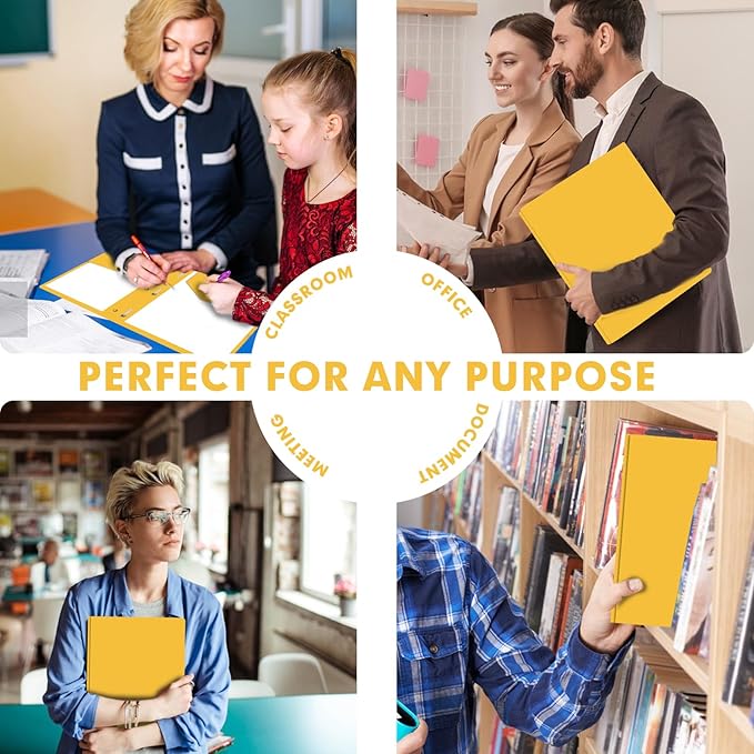 Plastic 2 Pocket Folders with Prongs, 30 Pack, Heavyweight, Letter Size Poly Folders with 3 Metal Prongs Fastener Clips (Yellow)