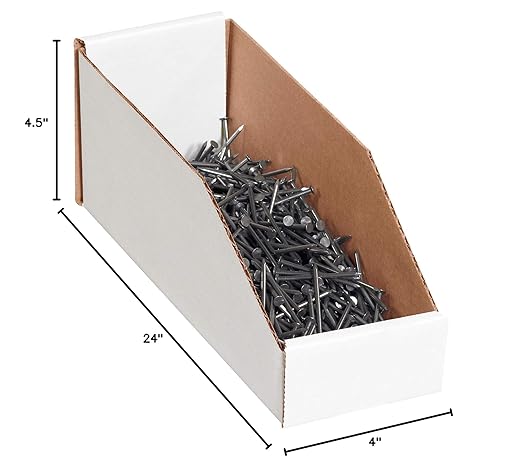 Partners Brand PBINMT424 Open Top Bin Boxes, 4" x 24" x 4 1/2", Oyster White (Pack of 50)