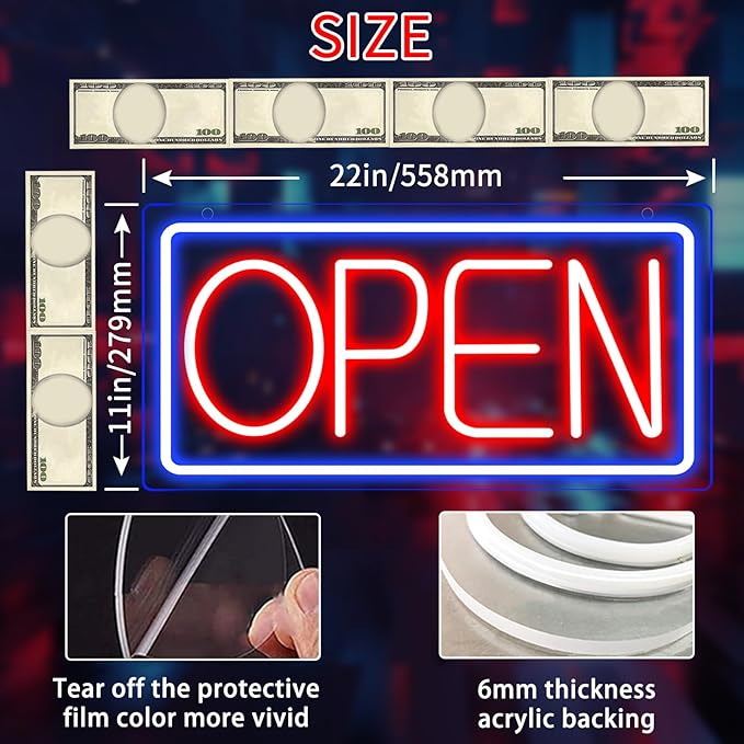 Open Signs for Business Ultra Bright LED Neon Open Signs 22 Inch Plug In Electric Light Up Open Sign with ON/OFF Switch for Business Storefront Window Glass Door Shop Florists Bar Salon Cafes Pubs