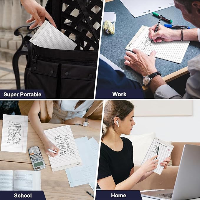 ViVin 5 x 8 Inch Note Pads, 6 Pack, Narrow Ruled, 50 Sheets Per Writing Pad, Perforated, Legal Pads Ideal for Home, Office, Business, 300 Sheets (6 Pack of 50), White Paper