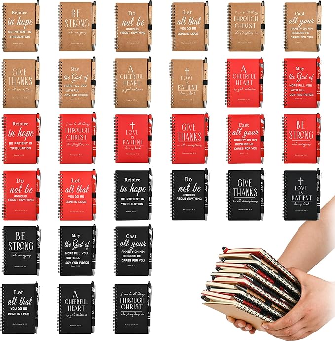 INSADA Christian Prayer Journal Spiral Notebooks Bulk with Pens - Small Notepads (4.13”x5.43”) - Easter Gifts for Women men,Church Members & Bible Study Groups (60 sets multicolor)