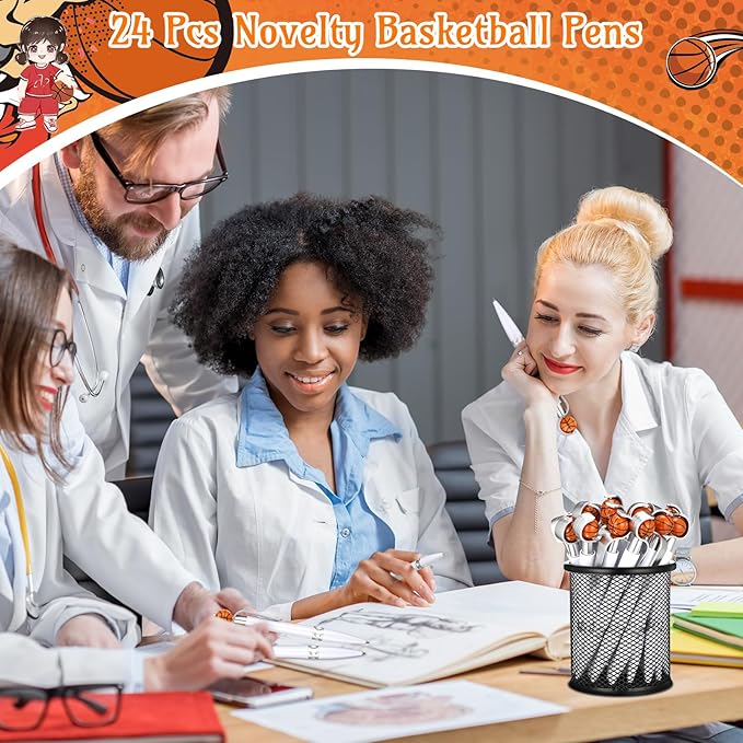 Zhanmai 24 Pcs Novelty Basketball Pens Sports Ballpoint Pens Basketball Party Favors Desk Cool Writing Tool for Students Supplies Stationery School Office Decor(White,Basketball)