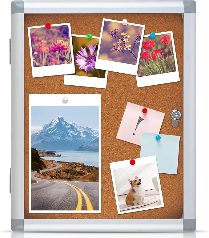 Outdoor Enclosed Cork Bulletin Board Tamper-Proof Dispaly Case, Aluminium Frame, Weatherproof Cork Noticeboard, Enclosed Cork Board for School, Office, Restaurant, Hospital etc(20 * 16inches)