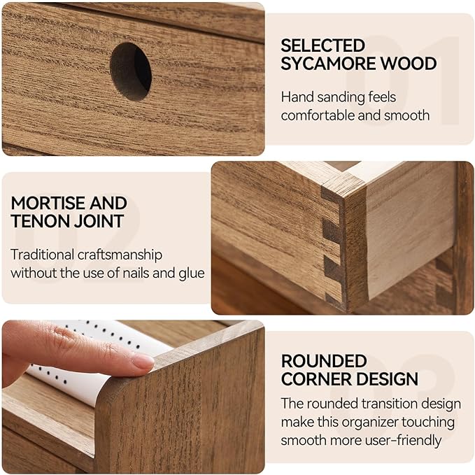 KIRIGEN Desk Organizer with 3 Drawers - Wood Drawer Storage Box with Trays for Tabletop - Workspace Office Toiletries Supplies Tool Caddy - Wooden Storage Cabinet1 Layer Dark Brown(DT1D3C-DBR)