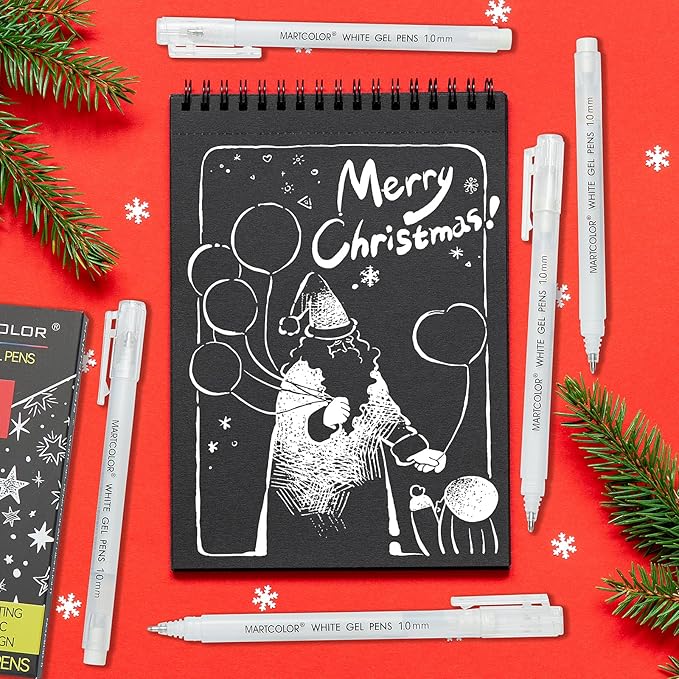 White Gel Pens, 5 Pack, 1 mm Extra Fine Point Gel Ink Pen, Opaque Archival Ink Pens for Black Paper Drawing, Art Highlight, Sketching, Illustration, Card Making