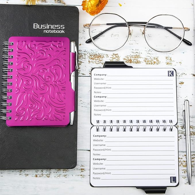 Zonon 2 Pcs Mini Password Book with Alphabetical Tabs Metal Password Keeper Book Portable Organizer Elegant Mandala Pattern Notebook with Pen, Spiral Bound for Information(Black, Purple)