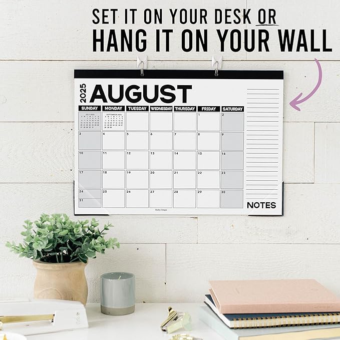 Hadley Designs Large Desk Calendar 2025-2026 - 18-Month Desktop Calendar 2025 for Organized Planning, 17" x 11" 2025 Desk Calendar for Home, School and Office (Black & White)