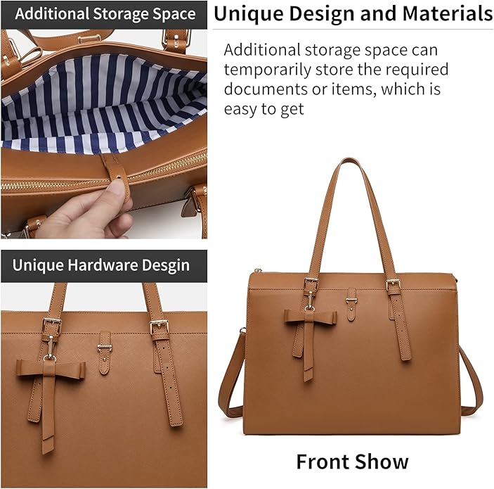 Keyli 4pc Sets Laptop Bag for Women Large Leather Laptop Briefcase with USB Charging Port Computer Shoulder tote Bags Purse