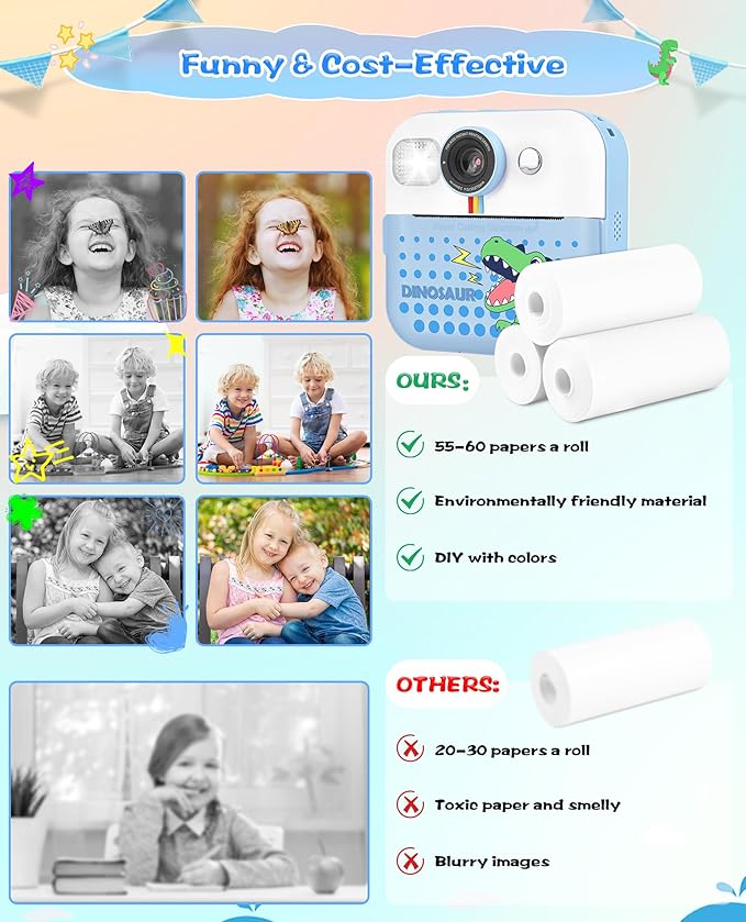 Kids Camera Instant Print, Birthday Day Gifts for Kids Boys Age 3-12, Kids Digital Camera with 1080P Videos, Toddler Toys for 4 5 6 7 8 9 Year Old Boys Girls, Blue