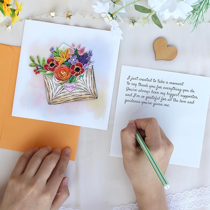 KingKraft Thank You Card, Handmade Colorful Greeting Card, Gratitude Artful Quilling Card for Mom, Sister, Friend, Teacher with Envelope Blank Inside