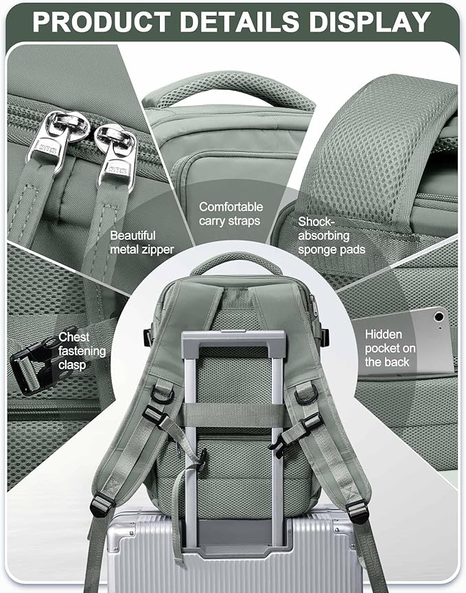 SEAFEW Military Green Travel Backpack for Women,Carry on Backpack Flight Approved,Casual Daypacks Cabin Bagage,Hiking Backpack Lightweight Rucksack(Small)