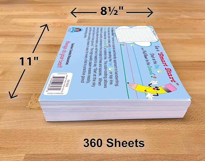Teacher Created Resources Smart Start 1-2 Writing Paper: 360 Sheets, White, 8-1/2 x 11 in (76533)
