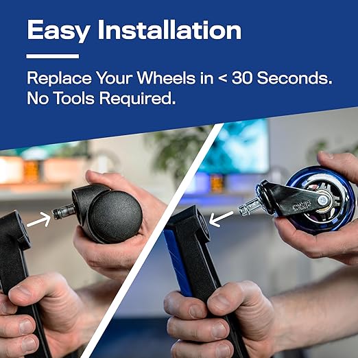 The Original Roller Blade Office Chair Wheels (As Seen On PBS) - Incredibly Smooth & Quiet Rolling Casters - Safe for Hardwood Floors & Carpet - Easy Installation with Universal Fit - Set of 5 - Blue