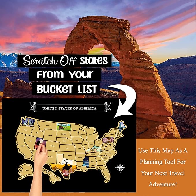 Large 23x16 Scratch-Off USA Map - Hand-Drawn Travel Design with Accessories, Laminated for Home DĂŠcor - Deluxe States Tracker, Road Trip Gift, Perfect for Travelers, Adventure & Geography Lovers