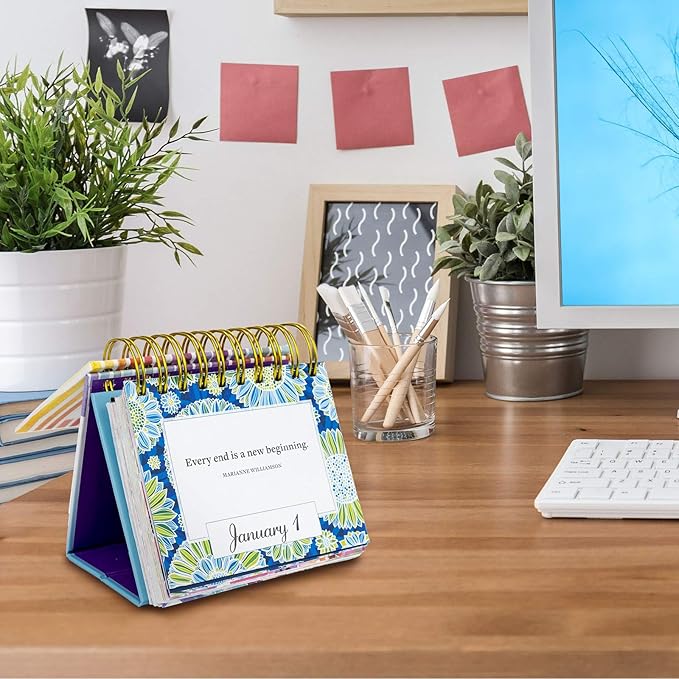 Global Printed Products Motivational & Inspirational Perpetual Daily Flip Calendar Self-Standing Easel (Rainbow Stripe)