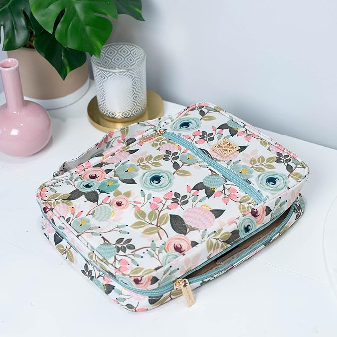 Mary Square Peach Floral 10.5 x 8 Canvas Zippered Bible Cover