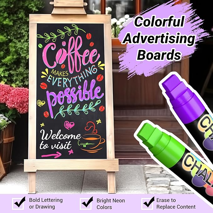 KERIFI Window Markers for Car, 15mm Jumbo Liquid Chalk Markers, Washable & Wet Erase Chalk Pens for Blackboard, Chalkboard, Signs, Glass, Window, Graduation Celebration School (12 Neon Colors)