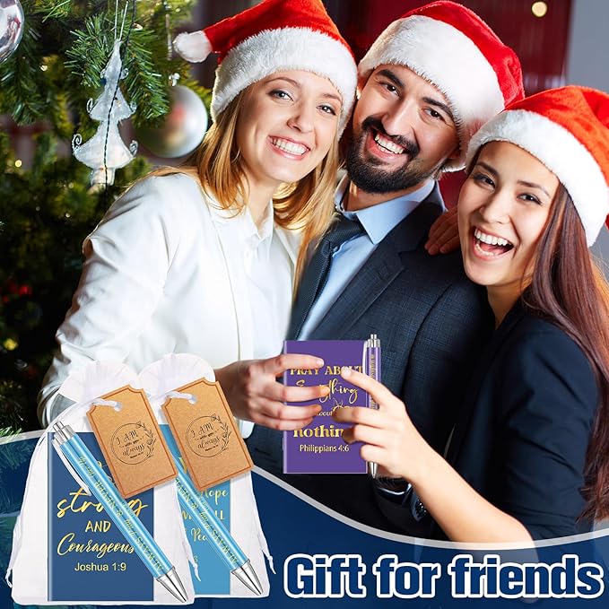 200 Pcs Bible Verse Sets Church Christian Gift Include 50 Scripture Notebooks 50 Bible Bamboo Pens 50 Thanks Tags 50 Organza Bags for Women Man Christian Party Gifts(Colorful,Novel)