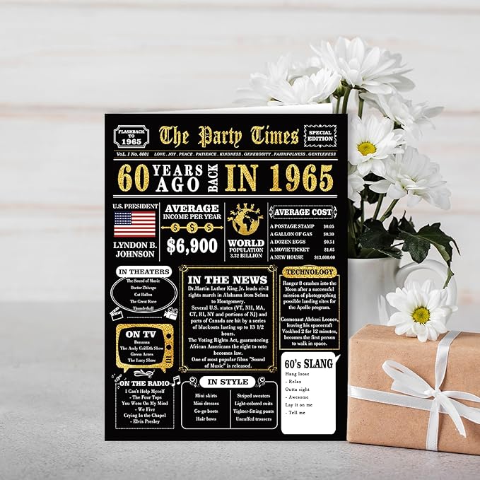 Jumbo 60th Birthday Card for Women Men, Big 60 Year Old Birthday Gifts for Dad Mom Sister Friends, Black Gold Back in 60th Birthday Decorations