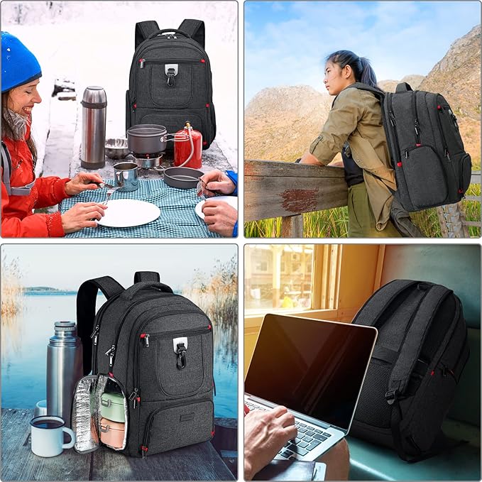 BIKROD Lunch Backpack, Insulated Cooler Lunch Bag Backpack, Large Travel 17.3 Laptop Back Pack Sturdy Computer College School Bookbag for Women Men for Men Women Work Hiking Picnic