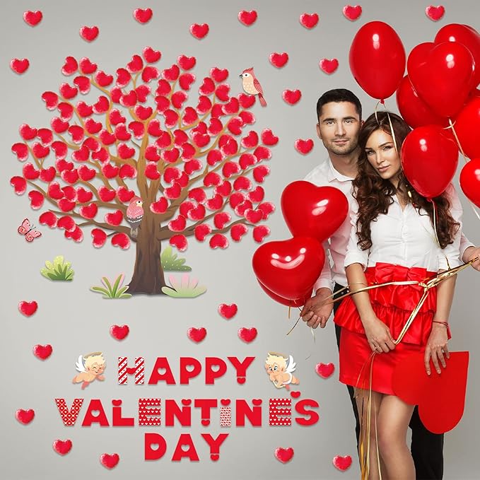 Valentine's Day Bulletin Board Decorations Valentine Tree Bulletin Board Set Heart Classroom Tree Bulletin Board Stickers Heart Bulletin Board Tree Wall Background Banner Decor (Cute Style)