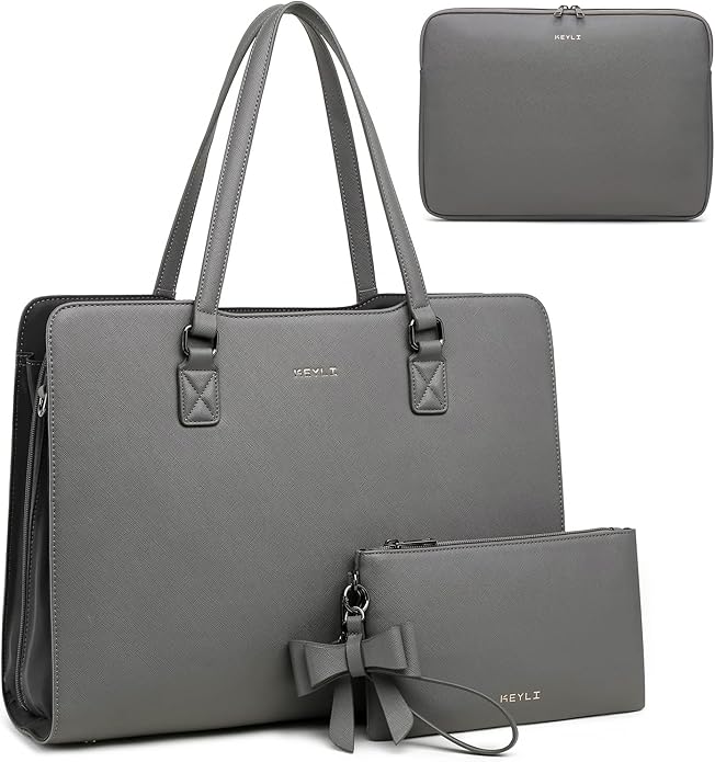 Keyli 4pc Sets Laptop Bag for Women Large Leather Laptop Briefcase with USB Charging Port Computer Shoulder tote Bags Purse