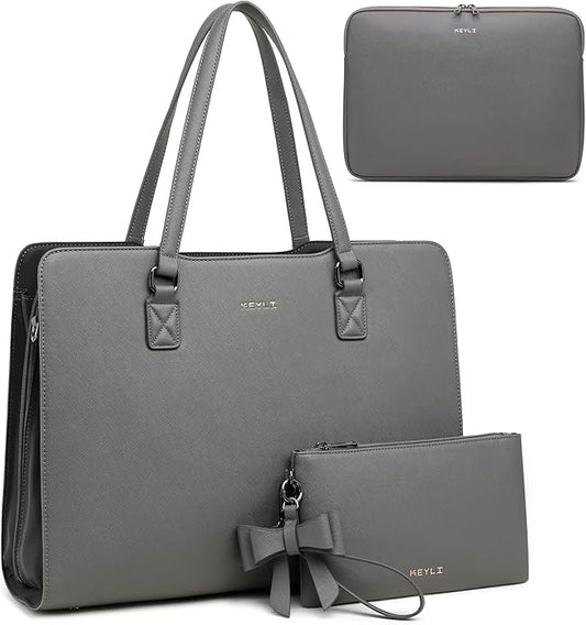 Keyli 4pc Sets Laptop Bag for Women Large Leather Laptop Briefcase with USB Charging Port Computer Shoulder tote Bags Purse
