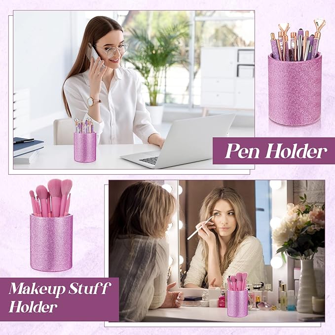 Sabary 8 Pcs Ballpoint Pens with Pen Holder for Desk Glitter Crystal Diamond Fancy Pencil Holder Bling Desk Organizer Cute Office Supplies for Women Girls Valentines Birthday Gifts(Purple)