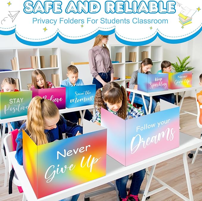 Honoson 24 Pcs Bulk Inspirational Privacy Folders for Students Cardboard Test Privacy Boards Motivational Words Desk Dividers Shield for Classroom School Study Supplies, 6 Styles(Tie Dye)