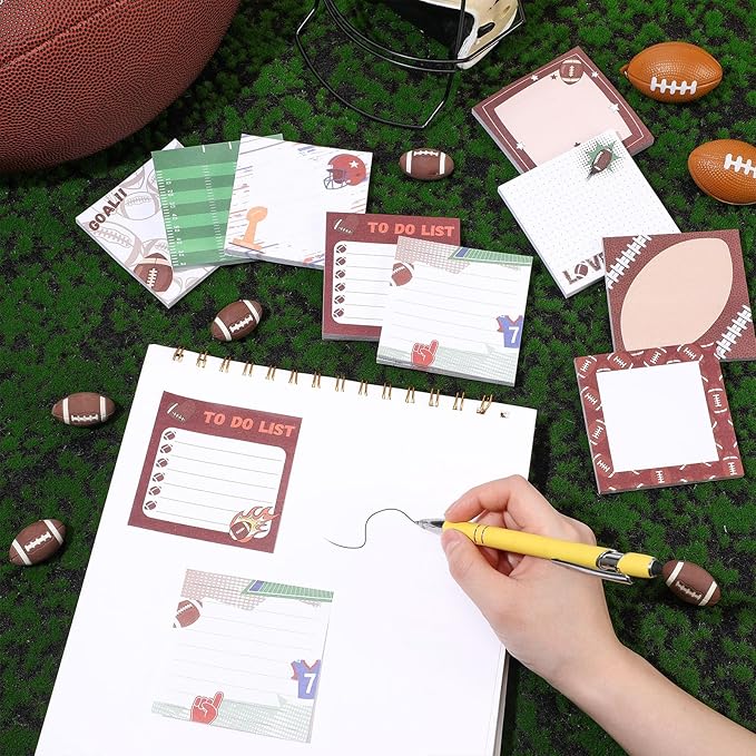 Thenshop 9 Pads Sport Sticky Notes Ball Self Stick Notepads 3x3 Inches Notes Cute Adhesive Memo Pad Gifts for Office Sports Birthday Party Favors(Football)