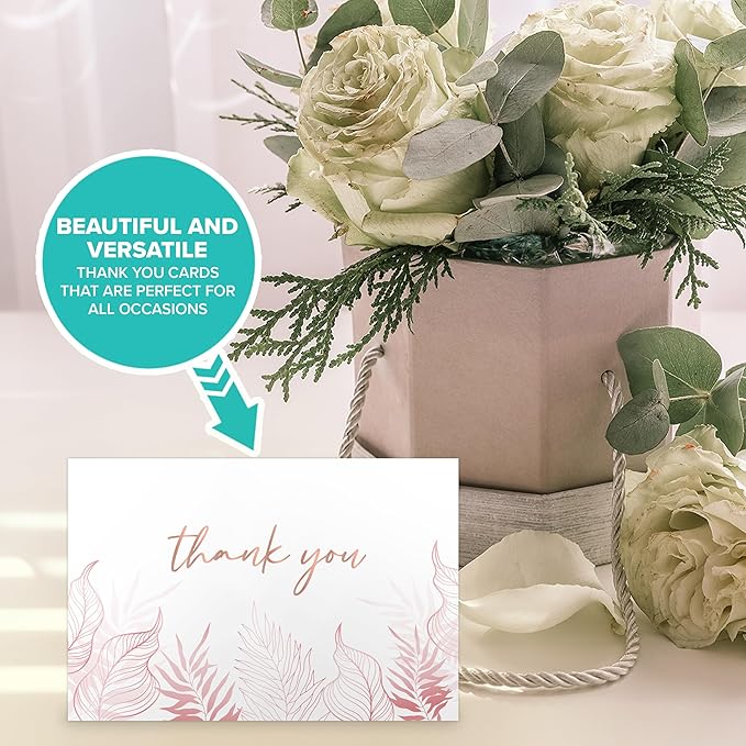Decorably 24 Pack Gold-Foiled 6x4in Rose Gold Thank You Cards with Envelopes and Stickers, 6 Elegant Designs Pink Thank You Cards, Blank Inside - Bridal Shower, Baby Shower
