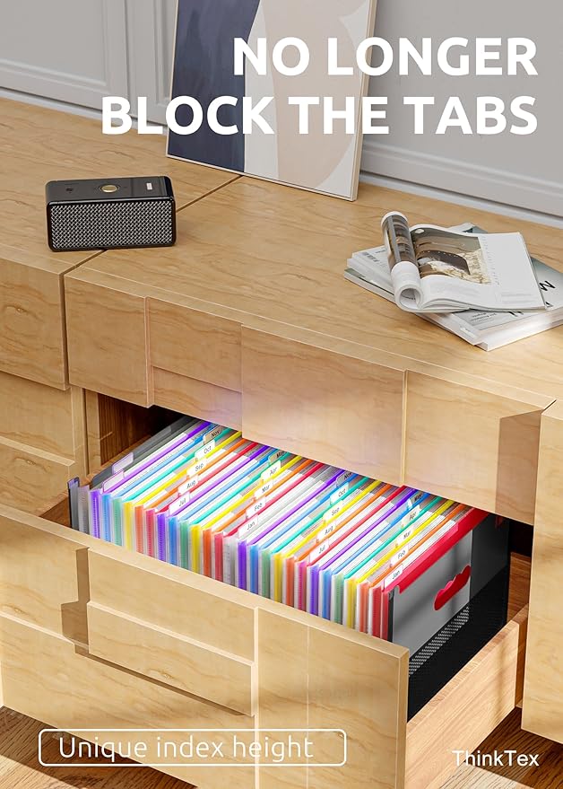 ThinkTex 26 Pockets Expanding File Folder, Upright & Coverless, A-Z Colorful Tabs, Larger Capacity Accordion Folder, Letter/A4 Size for School, Home and Office