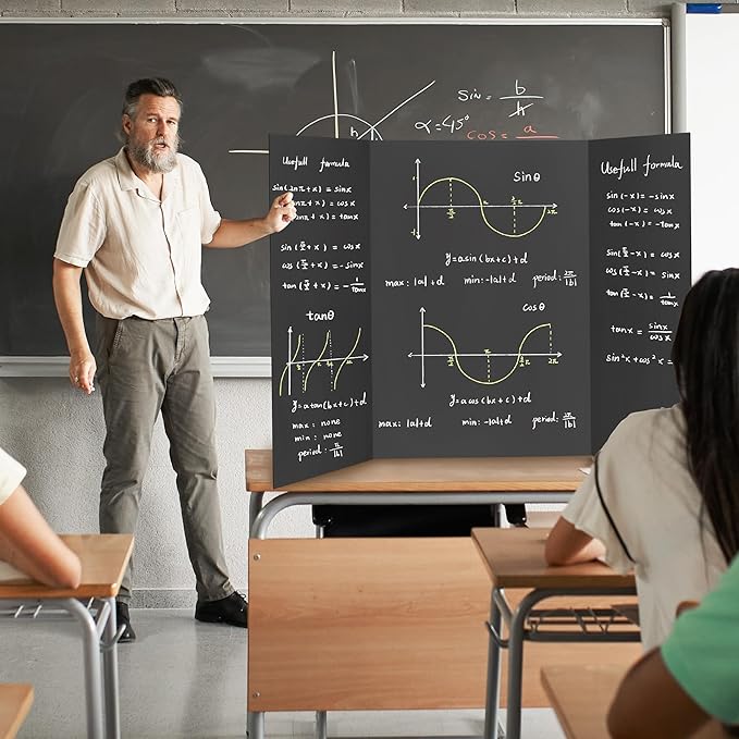 Chell 36" x 48" Trifold Poster Board, 4 Pack, Black Corrugated Project Boards for Science Fair, School Projects, Event Displays and Business Presentations