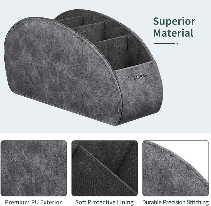 Remote Control Holder with 5 Compartments, KENOBEE Anti-slip Desktop Caddy Storage Organizer for Remote Controllers, Office Supplies, Makeup Brush, Media Accessories, Gray