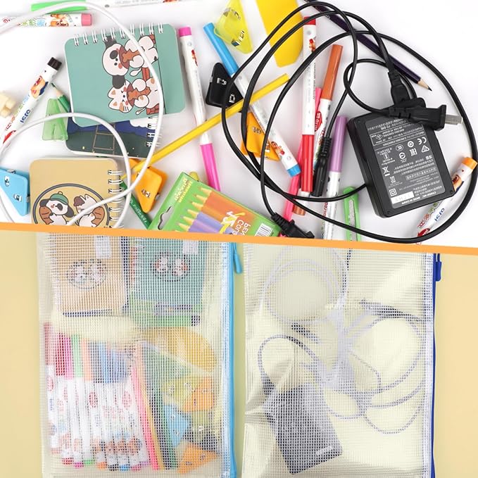 20pcs Mesh Zipper Pouch Bags, Puzzle Bags, A3 17x12 Inches Large Reusable Pouches for Organizing Classroom and Storage, Extra Large Zipper Pouch, Board Game Storage