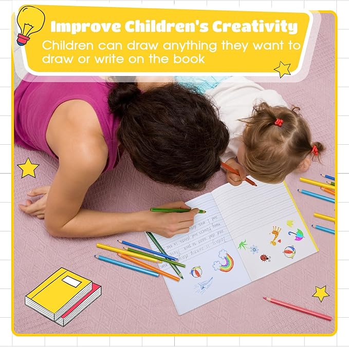 Henoyso 12 Pcs Primary Composition Notebook K-2 9 3/4 x 7 1/2 Inch Primary Journal Blank Writing Book for Kid to Write Draw and Journal 60 Page Notebook Back to School Supplies (Multicolored)