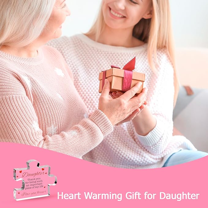 VELENTI Daughter Gifts - Engraved Acrylic Block Puzzle Daughter Gift from Mom and Dad - Cute Father, Mother to Daughter Gifts - Daughter Birthday, Cool Girl Gifts for Home Décor