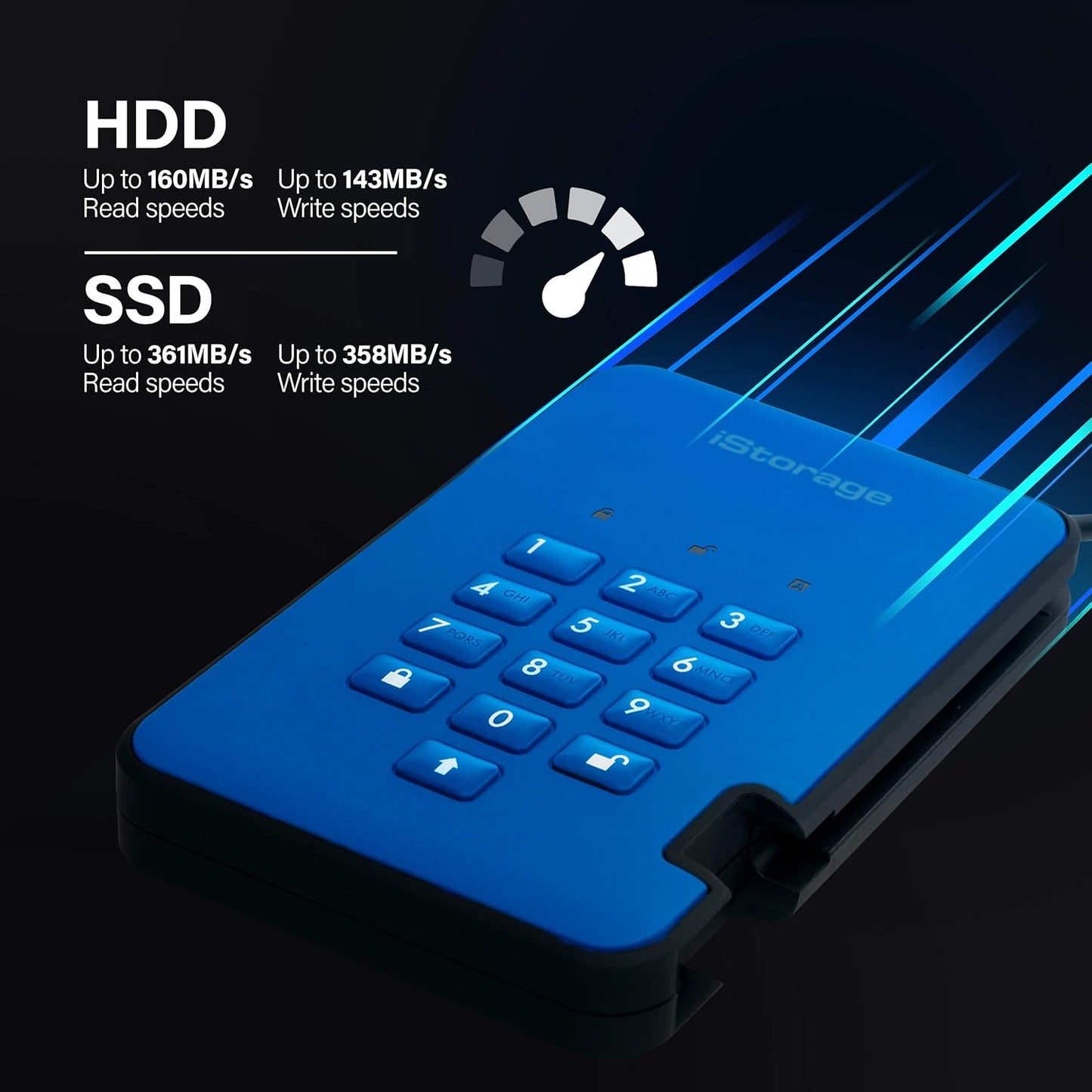 iStorage diskAshur2 HDD 500GB Blue | Secure portable hard drive | Password protected | Dust & water resistant | Hardware Encryption