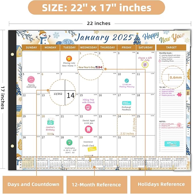 Ospelelf Desk Calendar 2025-2026 Large 22'' x 17'' Calendar 2025 Monthly Desktop Calendar, 18 Month Calendar, Use Jan 2025 - June 2026
