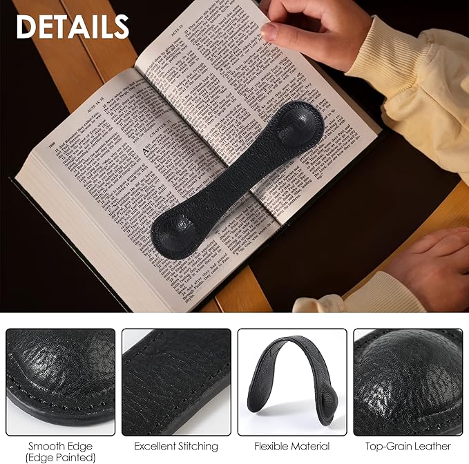 KINIVA Leather Weighted Bookmarks Book Weight Page Holder for Reading,Book Open Holder for Adult,Gifts for Reader (01 Weighted Bookmark+13 Ribbon Bookmark Black)